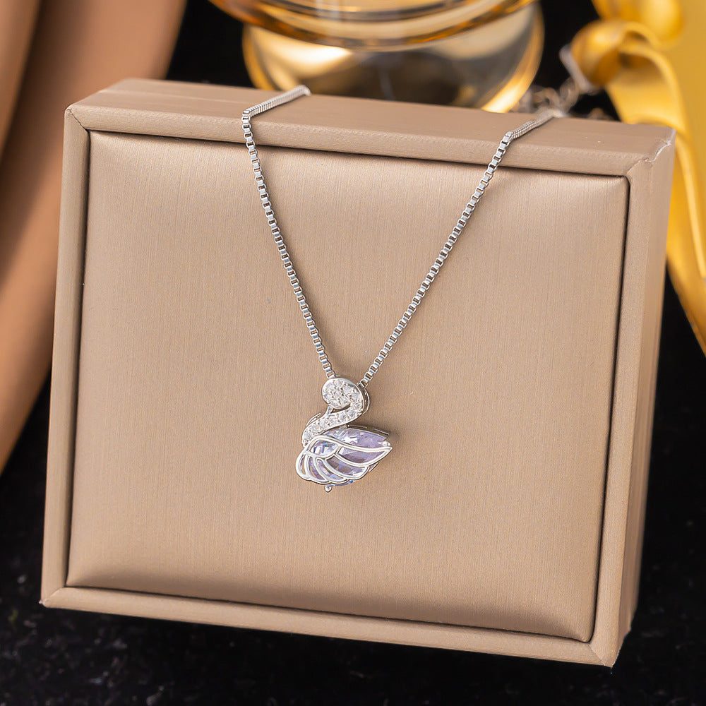 Titanium Steel Swan Pendant Necklace