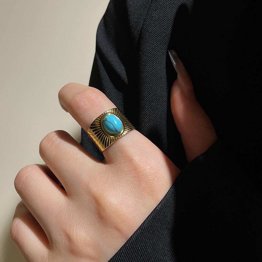Turquoise Multi-Design Open Rings (18K Gold Plated, Stainless Steel)