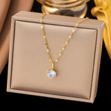 Titanium Steel Solitaire Gem Pendant Necklace